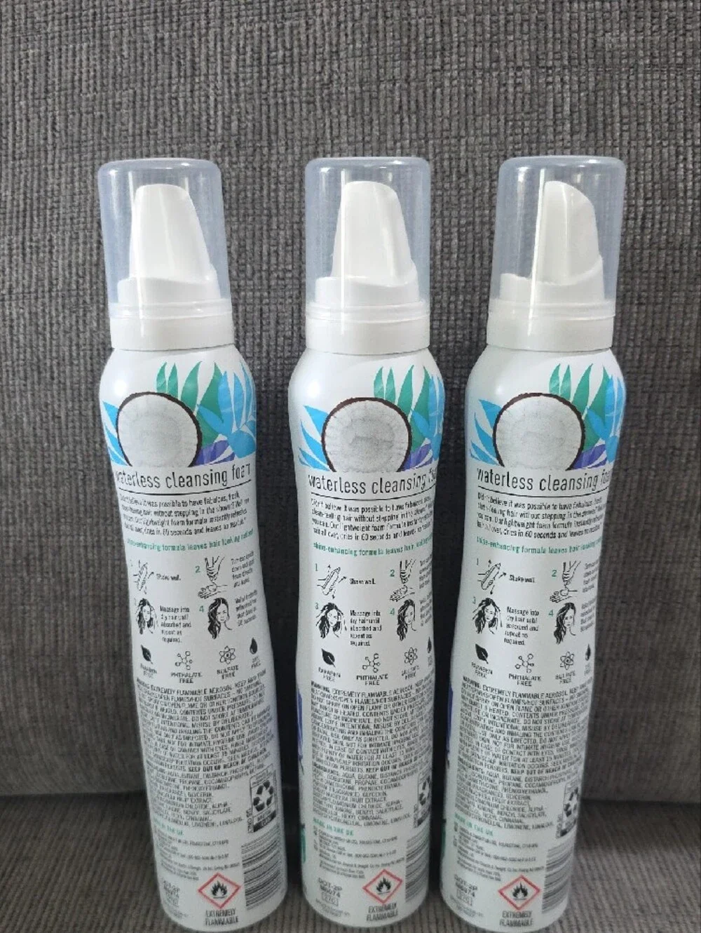Batiste Waterless Cleansing Foam, 3 Bottles, New, 3.6oz. Each.